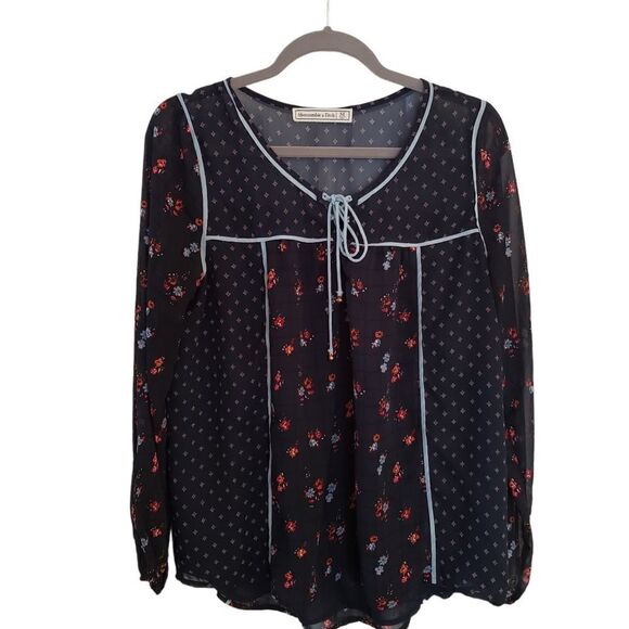 Abercrombie & Fitch Floral Semi-Sheer Long Sleeve Tie Detail Blouse Size Medium - Picture 1 of 7